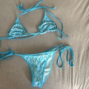 White Fox Boutique Blue Textured Bikini Set